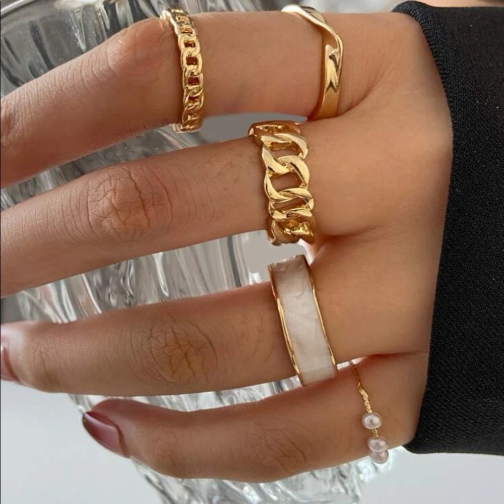 5pcs Faux Pearl Ring In Gold